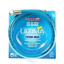 [313888] FLEXIBLE SOUPLE BUTANE/PROPANE NF 1.5 M-ECROUS A VISSER 20/150 -10 ANS