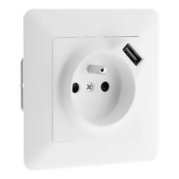 [30897] PRISE 2P+T 16A + 1 USB 2,4A ARTEZO BLANC