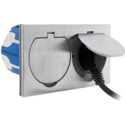 [31020] DOUBLE PRISE ALU BROSSE IP55 + BOITE D ENCASTREMENT NO AIR MULTI MATERIAUX