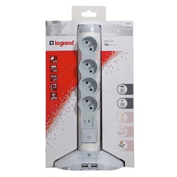 [31146] BLOC MULTIPRISE 4X2P+T 1,50M 16A 230V 3G1,5 AVEC 2USB ET PARAFOUDRE LEGRAND 50014