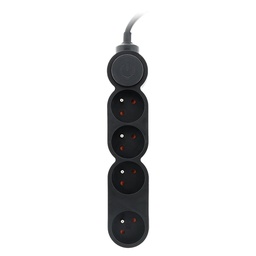 [31180] BLOC 4 PRISES 16A + INTERRUPTEUR NOIR H05VV-F 3G1 LG : 1,5 MÈTRE ÉQUIPÉ D'UNE FICHE EXTRAPLATE