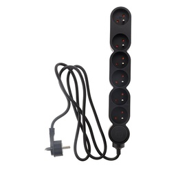 [31183] BLOC MULTIPRISES 6 PRISES 16A + INTERRUPTER NOIR H05VV-F 3G1 LG : 1,5 MÈTRES ÉQUIPÉ D'UNE FICHE EXTRAPLATE