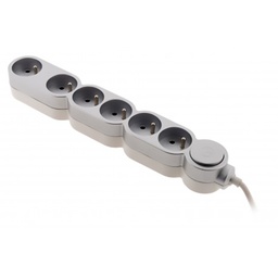 [31184] BLOC 6 PRISES 16A + INTER INTERRUPTEUR SILVER H05VV-F 3G1 LG : 1,5 MÈTRES ÉQUIPÉ D'UNE FICHE EXTRAPLATE