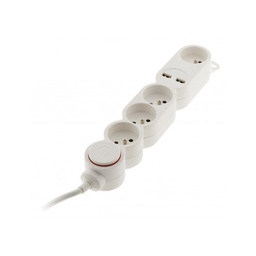 [31196] BLOC MULTIPRISES 4 PRISES 16A + INTER INTERRUPTEUR BLANC H05VV-F 3G1 LG : 1,5 M + 2 USB 2,1A* ÉQUIPÉ D'UNE FICHE EXTRAPLATE
