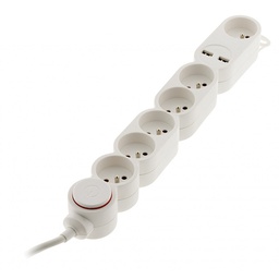 [31197] BLOC 6 PRISES 16A + INTER BLANC H05VV-F 3G1 LG : 1,5 M + 2 USB 2,1A* EQUIPE D UNE FICHE EXTRAPLATE