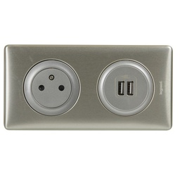 [31730] CELIANE _PRISE 2P+T + 2 USB GRAPHITE