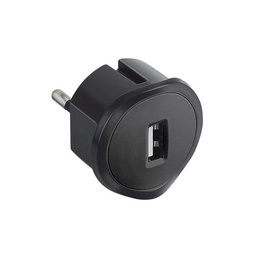 [31835] CHARGEUR USB 5V 1,5A MAXIMUM AVEC FICHE 2P 10A ENCOMBREMENT REDUIT - NOIR