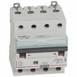 [32365] DISJONCTEUR DIFFERENTIEL MODULAIRE 4P C10 300MA AC 6000/10KA 4MOD VIS/VIS 411204 LEGRAND