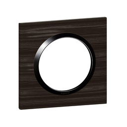 [35197] PLAQUE CARREE DOOXIE 1 POSTE FINITION EFFET BOIS EBENE AVEC BAGUE NOIRE BRILLANTE