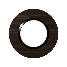 [32590] PLAQUE DE FINITION RONDE DOOXIE 1 POSTE FINITION EFFET BOIS EBENE AVEC BAGUE NOIRE BRILLANTE