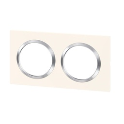 [32592] PLAQUE CARREE DOOXIE 2 POSTES FINITION BLANC MAT AVEC BAGUE EFFET CHROME