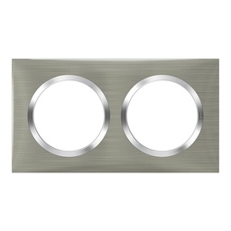 [32594] PLAQUE CARREE DOOXIE 2 POSTES FINITION EFFET INOX BROSSE AVEC BAGUE EFFET CHROME