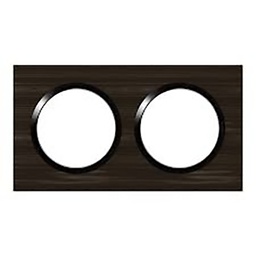 [32596] PLAQUE CARREE DOOXIE 2 POSTES FINITION EFFET BOIS EBENE AVEC BAGUE NOIRE BRILLANTE