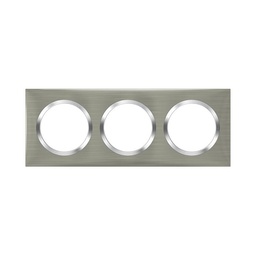 [32601] PLAQUE CARREE DOOXIE 3 POSTES FINITION EFFET INOX BROSSE AVEC BAGUE EFFET CHROME