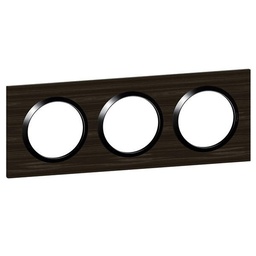 [32602] PLAQUE CARREE DOOXIE 3 POSTES FINITION EFFET BOIS EBENE AVEC BAGUE NOIR BRILLANTE