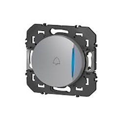 [32634] POUSSOIR SIMPLE AVEC VOYANT LUMINEUX ET MARQUAGE SONNETTE DOOXIE 6A 250V FINITION ALU