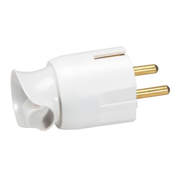 [32869] FICHE MALE AVEC TERRE PLASTIQUE - ORIENTATION DU CABLE 360 - BLANC