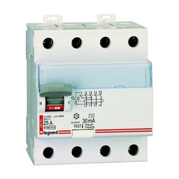 [35106] INTERRUPTEUR DIFFERENTIEL MODULAIRE 4P 25A 30MA AC 4MOD VIS/VIS REF 8993 LEGRAND