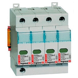 [33716] PARAFOUDRE MODULAIRE 4P TYPE 1/2 70KA UP 1,5/2KV UC440VAC ICC50KA 4MOD VIS/VIS 003923 LEGRAND