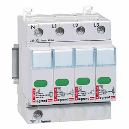[33719] PARAFOUDRE MODULAIRE 4P TYPE 2 40KA UP 1,3/1,8KV UC440VAC ICC25KA 4MOD VIS/VIS 003933 LEGRAND
