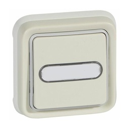 [33800] POUSSOIR INVERSEUR ETANCHE NO+NF LUMINEUX AVEC PORTE-ETIQUETTE PLEXO COMPLET IP55 ENCASTRE 10A - BLANC