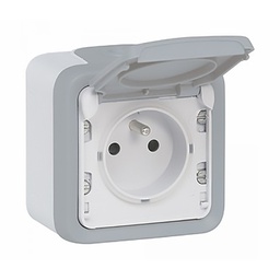 [33887] APPAREILLAGE PC ENCASTRE ETANCHE IP55 IK07 2P+T 16A GRIS PLEXO 69870 LEGRAND