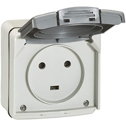 [33895] APPAREILLAGE PC APPARENT ETANCHE IP55 IK08 2P+T 20A GRIS PLEXO 91655 LEGRAND