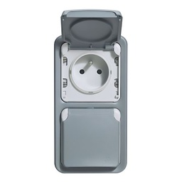 [33981] DOUBLE PRISE DE COURANT AVEC TERRE PLEXO APPARENT VERTICAL - GRIS