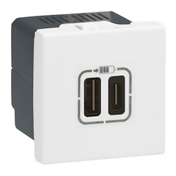 [34049] CHARGEUR 2 USB TYPE-C 3A 5V= 15W MOSAIC 2 MODULES 230V - BLANC