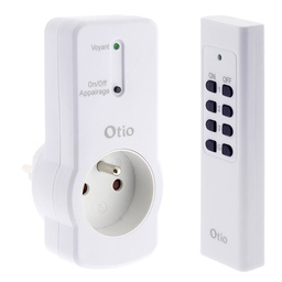 [34113] PRISE TELECOMANDE SANS FIL 30M 2PRISE + 1TELECOM 10A 2300W 433,92MHZ OTIO 715200