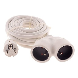 [34171] RALLONGE BI TETE HO5VV-F 3G1.5 BLANC LG : 3 M - 1 PRISE MALE + 2 PRISE FEMELLE