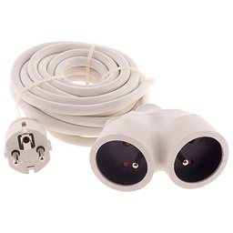 [34172] RALLONGE BI TETE HO5VV-F 3G1.5 BLANC LG : 5 M - 1 PRISE MALE + 2 PRISE FEMELLE