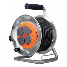 [34995] ENROULEUR CHANTIER HO7RN-F 4 PRISES 16A 3G2,5 25 M + COUPE-CIRCUIT + GUIDE CABLE + FLASQUE METAL - PLATINE FIXE