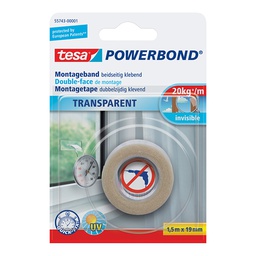 [317621] ADHESIF DOUBLE FACE POWERBOND TRANSPARENT 1,5MX19MM