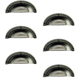 [321413] LOT DE 6 POIGNEES DE MEUBLE COQUILLE LAITON FER PATINE EA64MM