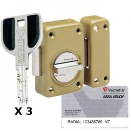 [324283] 7740NT_RADIAL V136 BOUTON COFFRE VERNI BRONZE D25 LG45 3 CLE(S) PENE L110 GACHE STANDARD